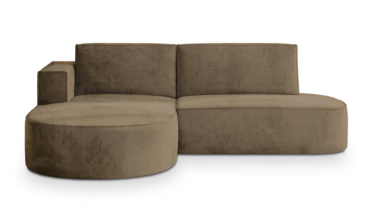 ECKSOFA CORTIO M L-S Beige Velours-Stoff mit Schlaffunktion - Beige, Holz (265/174cm) - MASSENO