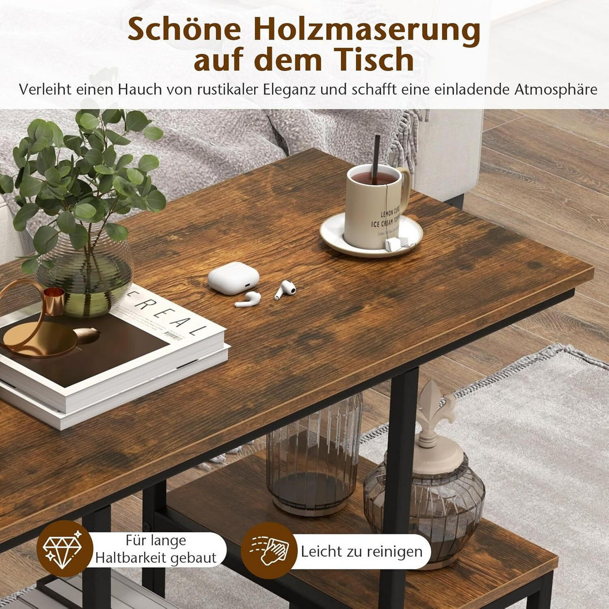 TV-KONSOLENTISCH 65cm Braun - Braun, Metall (40/65/108cm) - COSTWAY