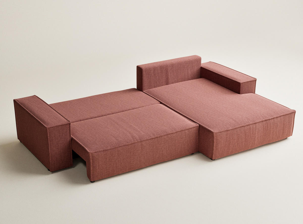 ECKSOFA Maze Korallenfarbe Webstoff - Rechts Seite - Koralle/Schwarz, Holz/Holzwerkstoff (294/185cm) - Maison de Reve