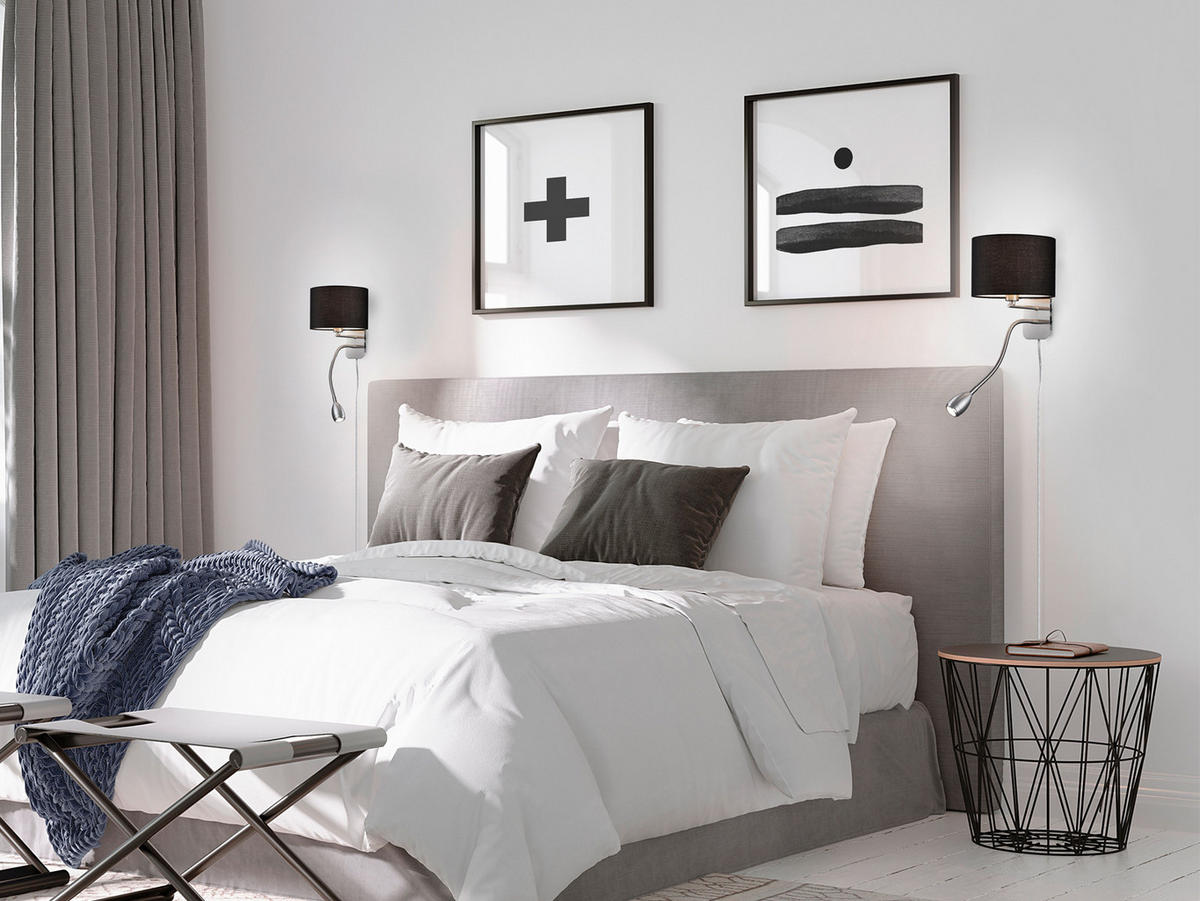 LED-WANDLAMPE Schwarz Höhe 23,5cm, mit Flexarm, Schalter, Kabel & Stecker - Schwarz, Textil (34/20/23cm) - meineWunschleuchte