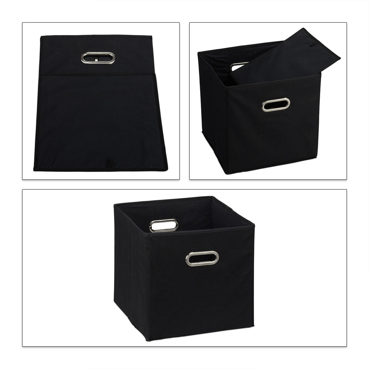 2XAUFBEWAHRUNGSBOX - Schwarz, Wellpappe/Textil (33/32/33cm) - Relaxdays