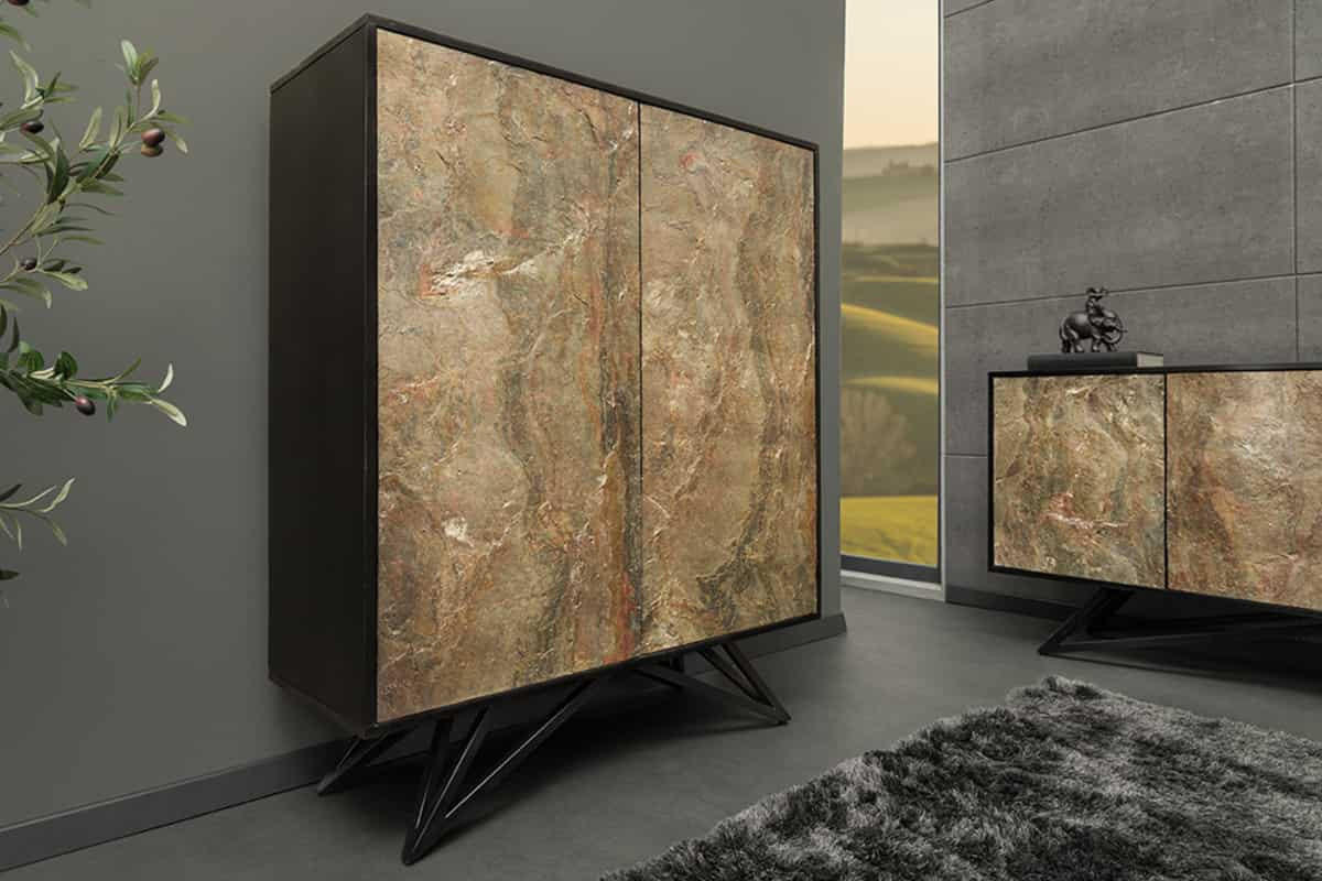 HIGHBOARD MOUNTAIN SOUL Akazie Grau|Grün 120cm - Schwarz/Grau, Holz/Stein (100/120/38cm) - riess-ambiente