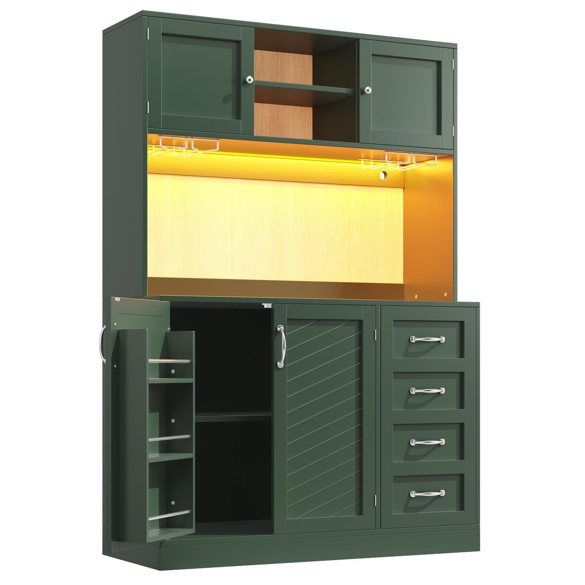 BUFFETSCHRANK 120/40/188 cm grün aus MDF mit LED-Beleuchtung - Grün, Holzwerkstoff (120/188/40cm) - OKWISH