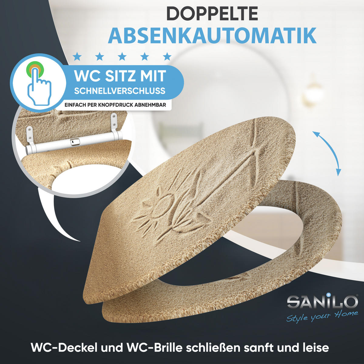 WC-SITZ mit Absenkautomatik & Top Fix Sunshine - Braun, Holzwerkstoff (37.7/5.5/48cm) - Sanilo