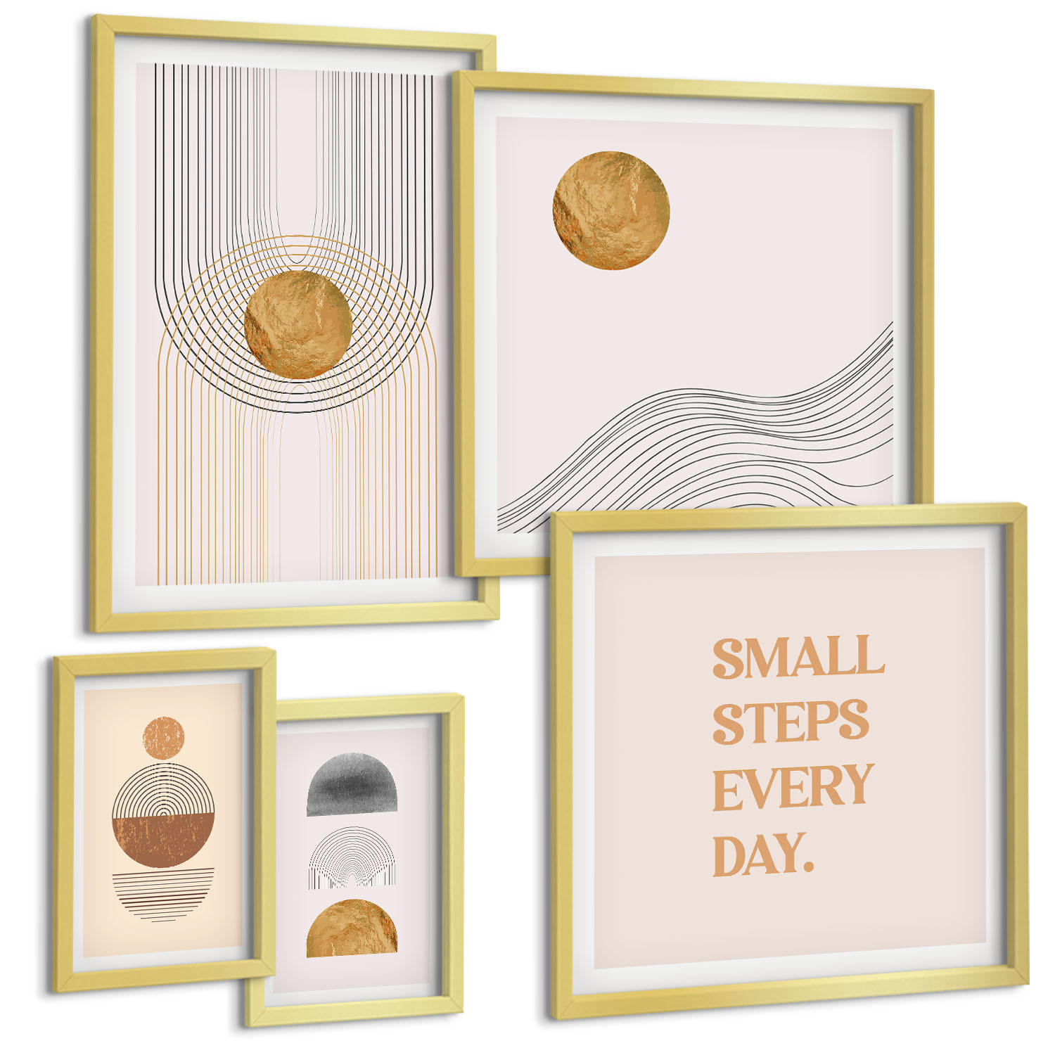BILDER SET 5er Set - 50x50 cm & 20x30 cm & 40x60 cm Goldrahmen - Herbstfarben Seerosenteich - Goldfarben, Kunststoff (40/60cm) - TULUP