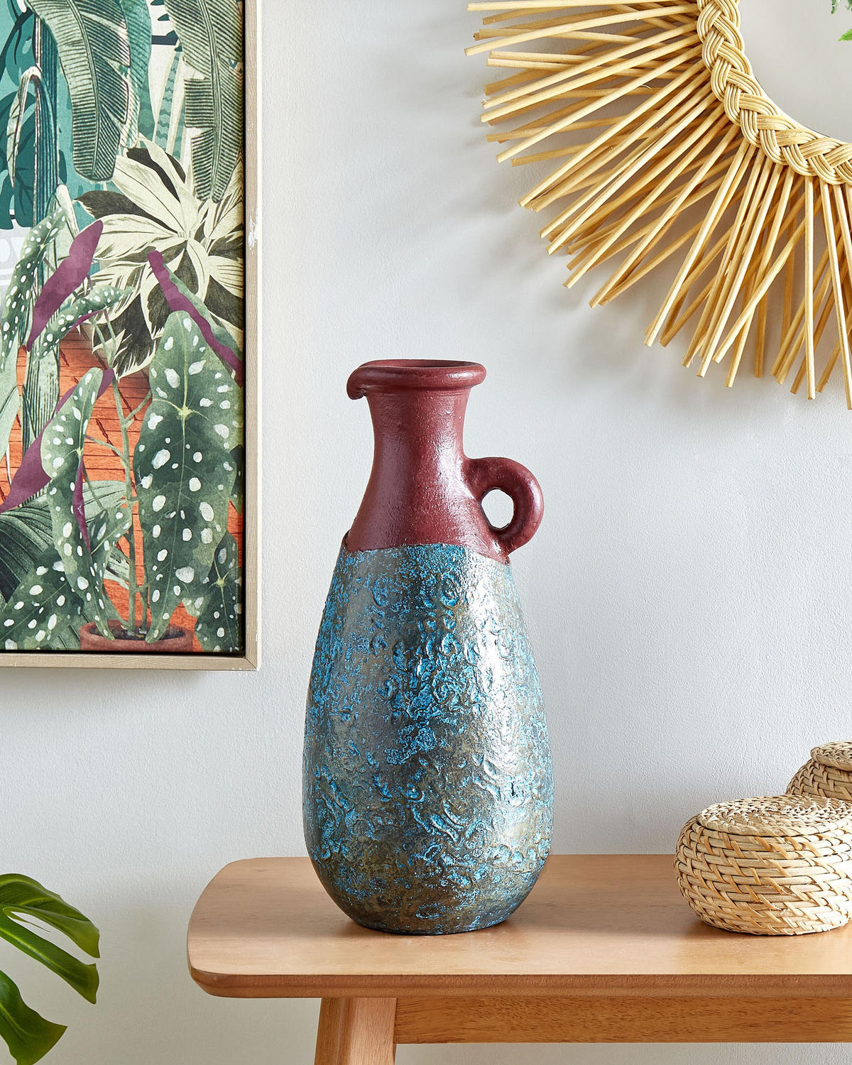 DEKOVASE Terrakotta blau Velia - Blau, Stein (40cm) - Beliani