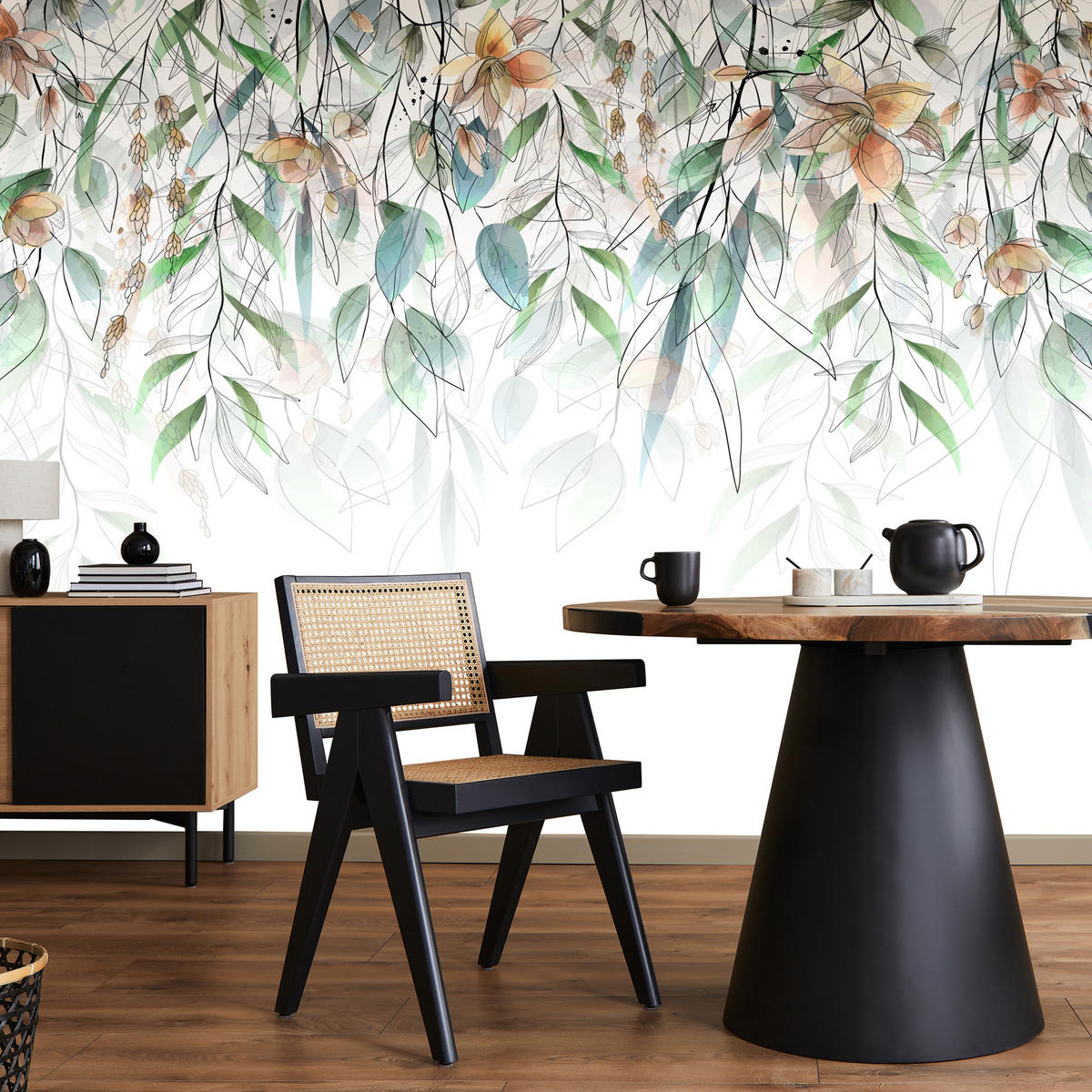 FOTOTAPETE für Esszimmer Blätter Abstraktion 500x350 - Orange/Weiß, Papier (500/350cm) - Muralo