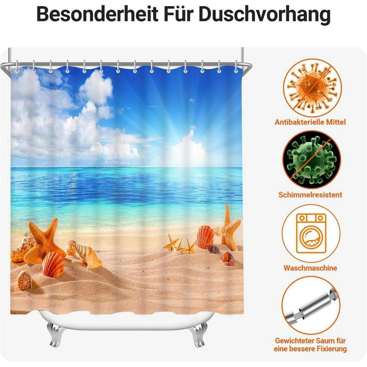 DUSCHVORHANG 200 x 200 cm Sea Blue mit beschwertem Saum - Multicolor, Textil (200/200cm)