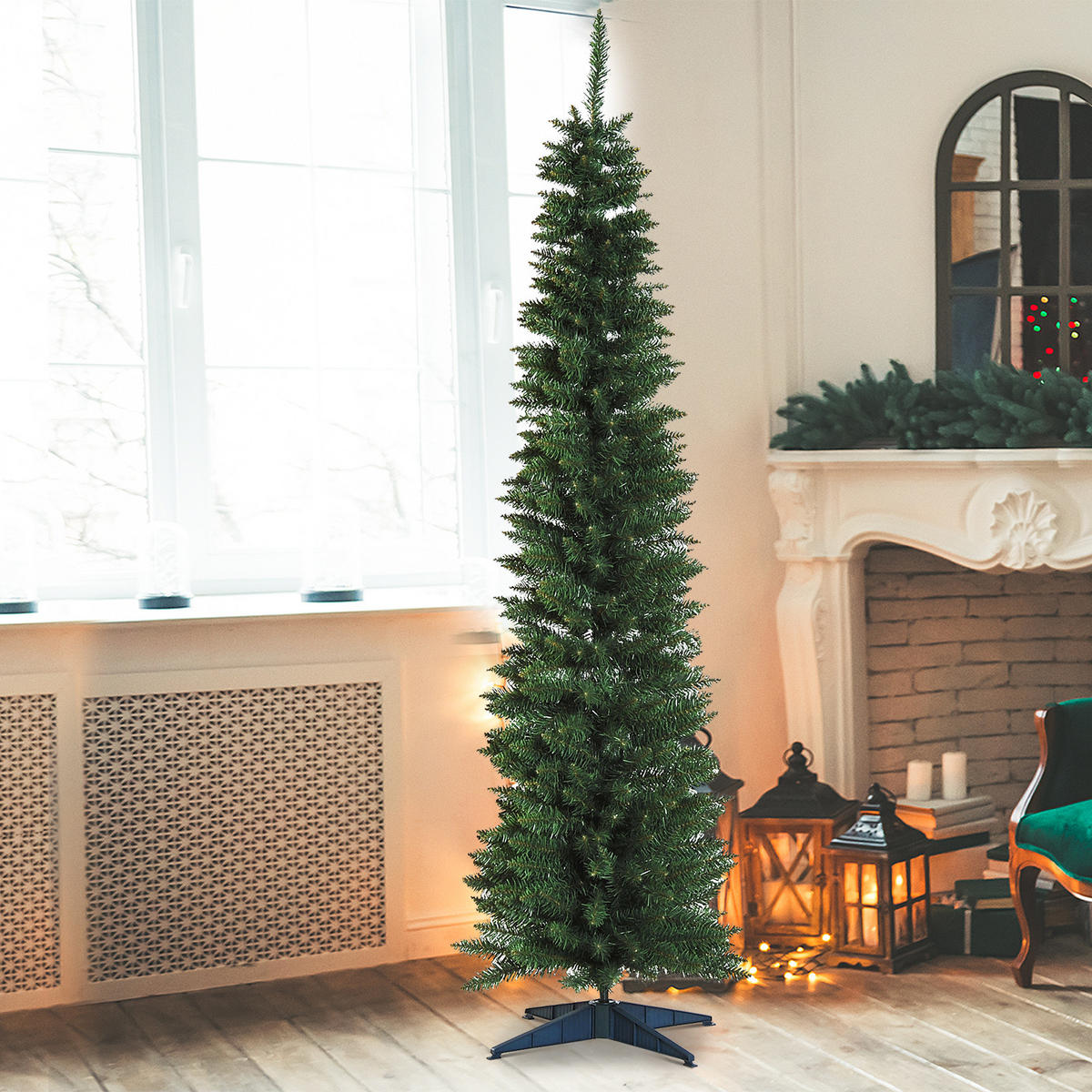 WEIHNACHTSBAUM 499 Spitzen Tannenbaum mit Kunststoffständer PVC Grün - Grün, Kunststoff (210cm) - HOMCOM