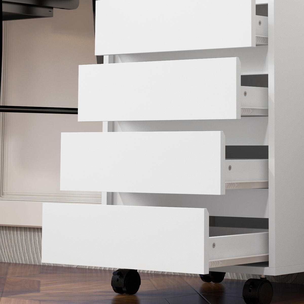ROLLCONTAINER DE-14425 4 Schubladen, rollbar Weiß - Weiß, Holzwerkstoff (40/65/46cm) - ComfortXL