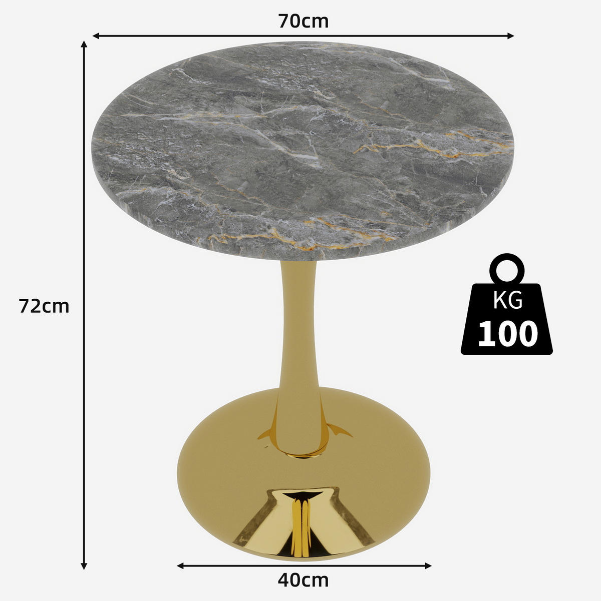 COUCHTISCH 70/70/72 cm Gold aus Kunstmarmor im minimalistischen Design - Goldfarben, Stein (70/70/72cm) - OKMYHOME