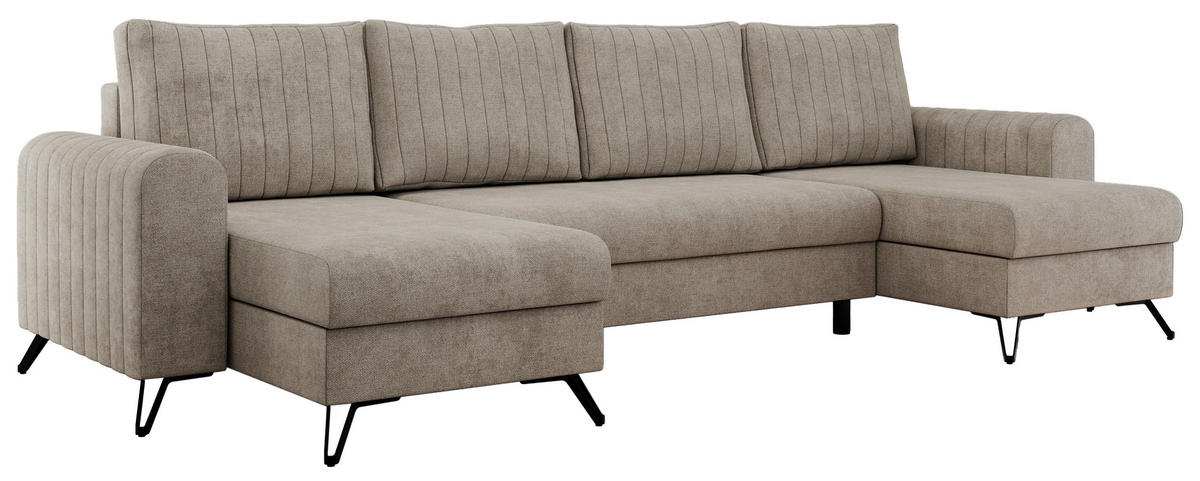 WOHNLANDSCHAFT AXEL U Struktur Beige - Beige/Schwarz, Textil/Metall (312/90/140cm) - MKS