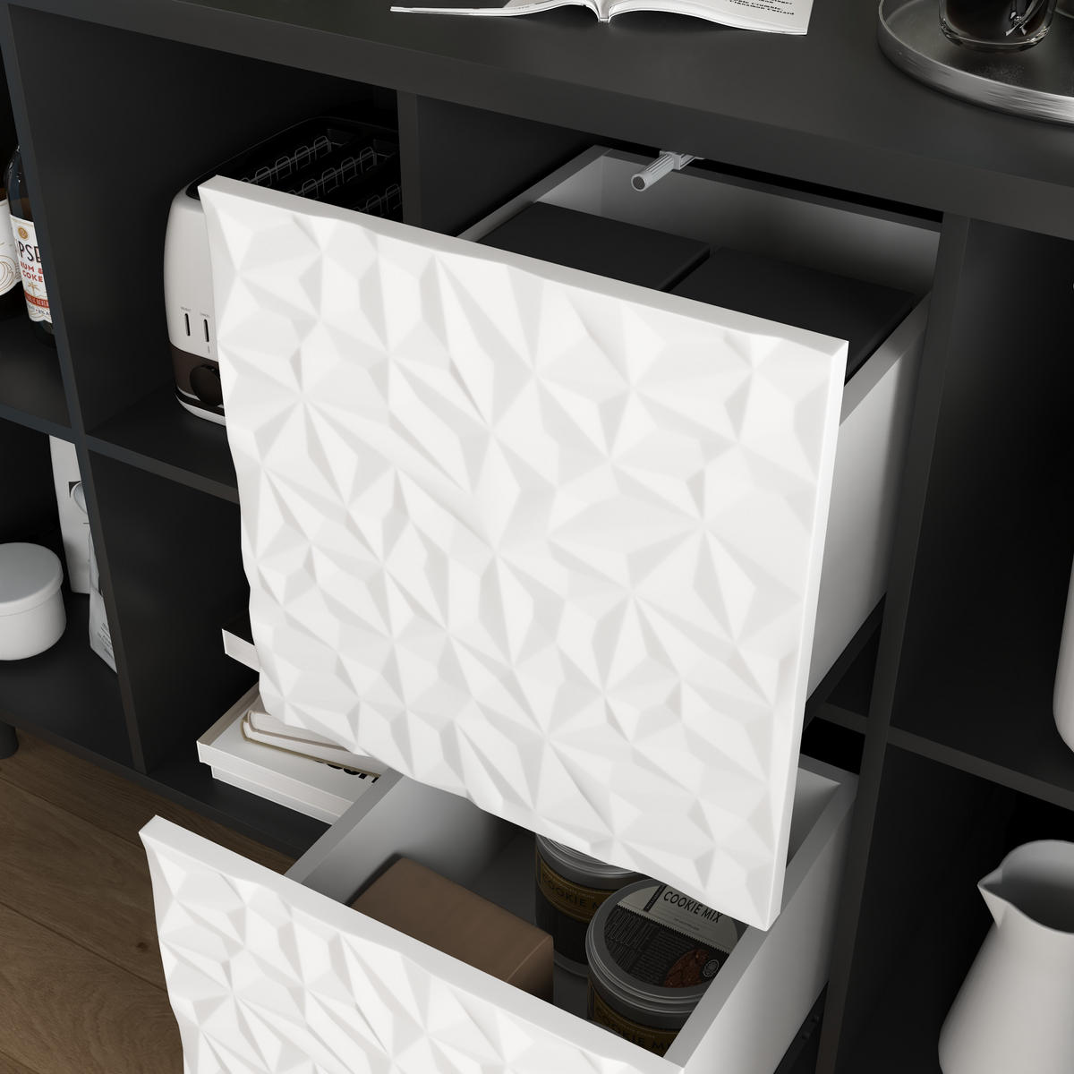 SIDEBOARD 120/40/80 cm, Schwarz/Blau, mit 2 Schubladen, offenem Fach und Schrank, Schwarz/Blau - Blau, Holzwerkstoff (120/80/40cm) - Redom