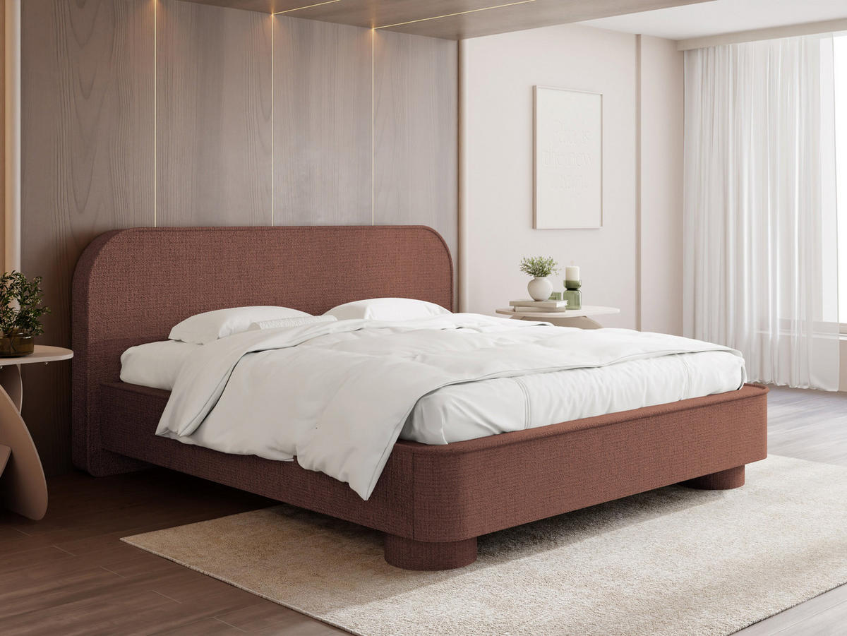 POLSTERBETT Aurora mit Bettkasten, Lattenrost & gepolsterten Füßen in Terrakotta Chenille 120x200 cm - Birkefarben/Rot, Holzwerkstoff/Textil (120/200cm) - WFL GROUP