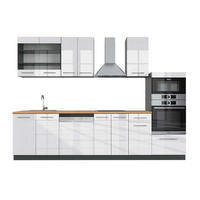 KÜCHENZEILE Fame-Line Weiß Hochglanz/Anthrazit 300 cm mit Hochschrank AP Eiche - Weiß Hochglanz/Anthrazit, Holzwerkstoff (300/81.6/60cm) - Vicco