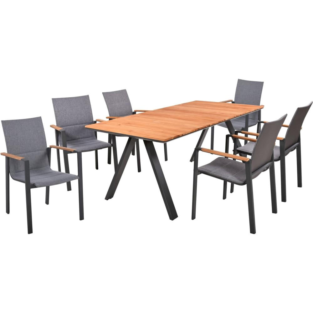 GARTEN-SITZGRUPPE Faye 7-teilig Gartenmöbel-Set - Dunkelgrau, Holz - DELUKE