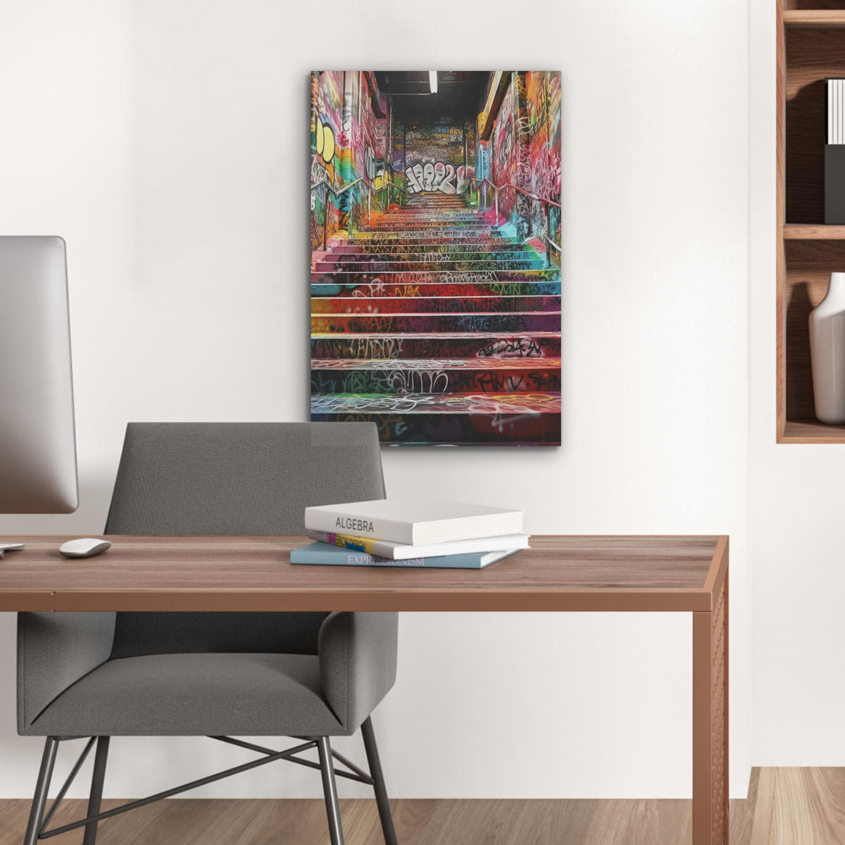 AKUSTIKBILD Treppe - Graffiti - Farben - Kunst Kunstdruck Schlafzimmer 50x70 cm - Multicolor, Kunststoff (50/70/0.9cm) - MuchoWow