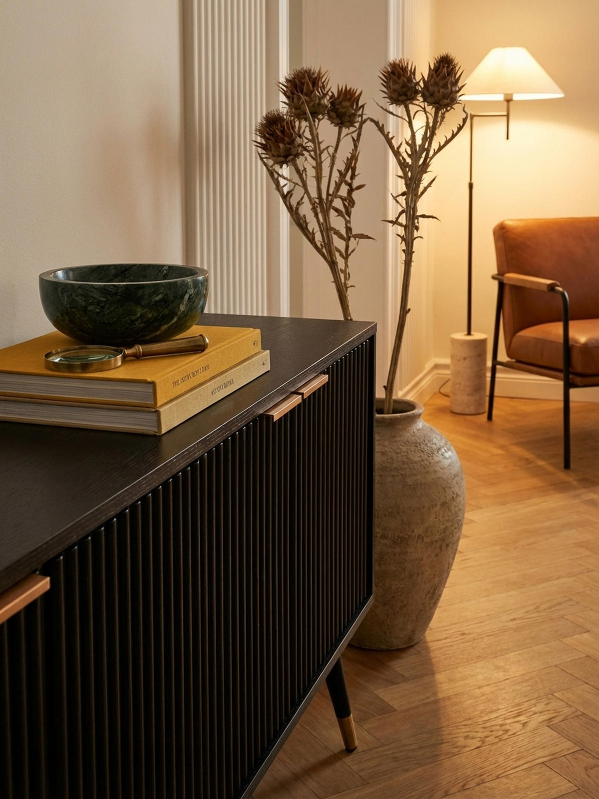 LOWBOARD Schwarz Eiche-Dekor Modern Stil 150x60x39 cm mit Türen - Schwarz, Holzwerkstoff/Metall (150/60/39cm) - KADIMA DESIGN
