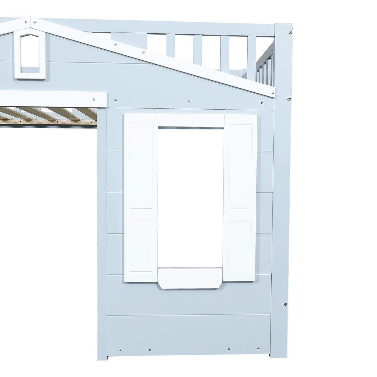 HOCHBETT 90/200 cm in Weiß & Blau mit Fenstergestaltung und flexibel montierbarer Treppe - Blau, Holz/Holzwerkstoff (90/200cm) - CHICFURN