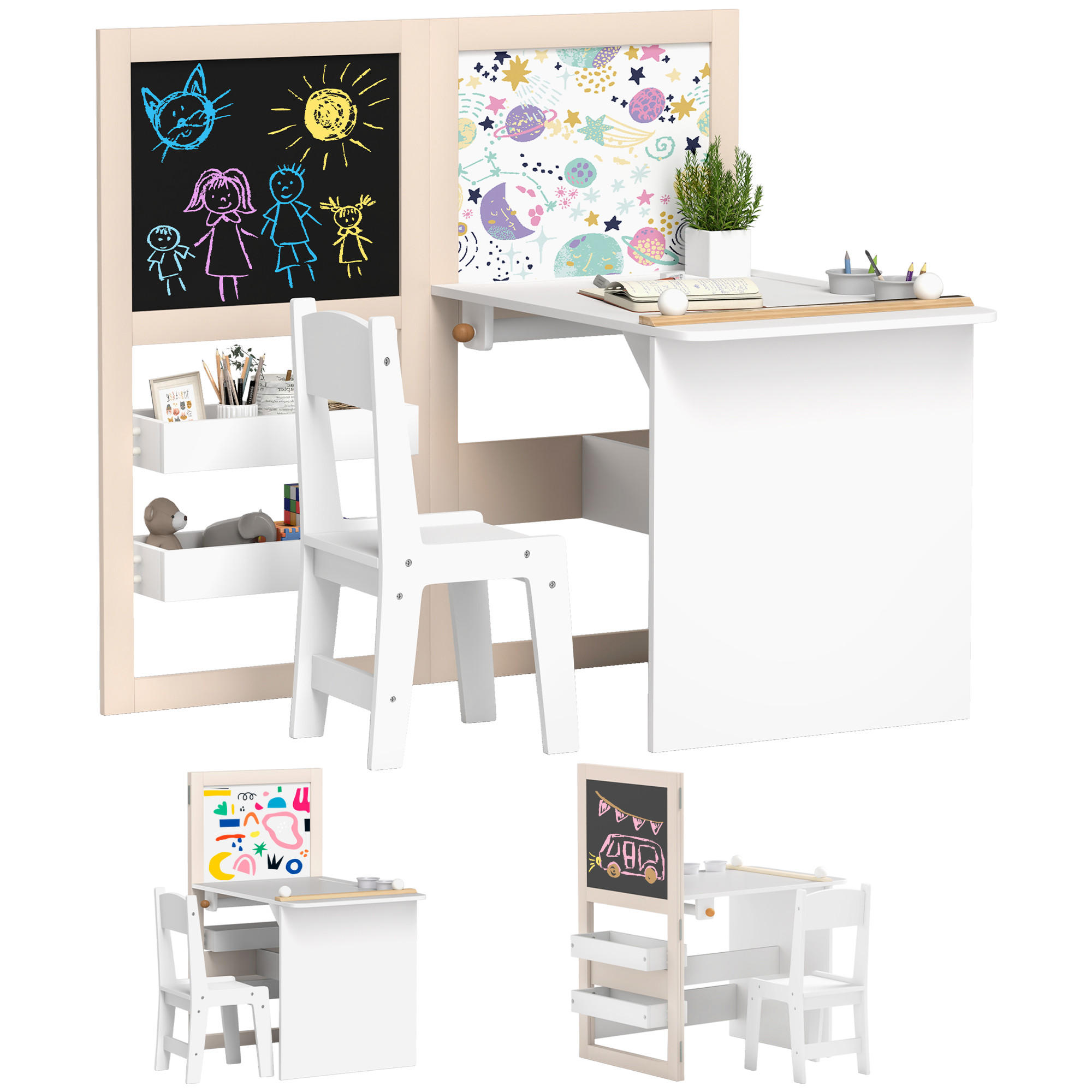 KINDERSITZGRUPPE DE-17521 3-in-1 mit Staffelei Weiß - Weiß, Holzwerkstoff (111.5/102.4/81.5cm) - ComfortXL