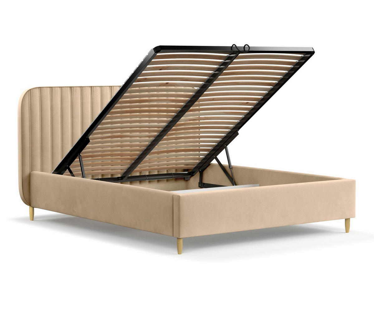 POLSTERBETT Noto Beige 160/200 cm im Samtstoff - Beige/Naturfarben, Holz/Holzwerkstoff (160/200cm) - Maison de Reve