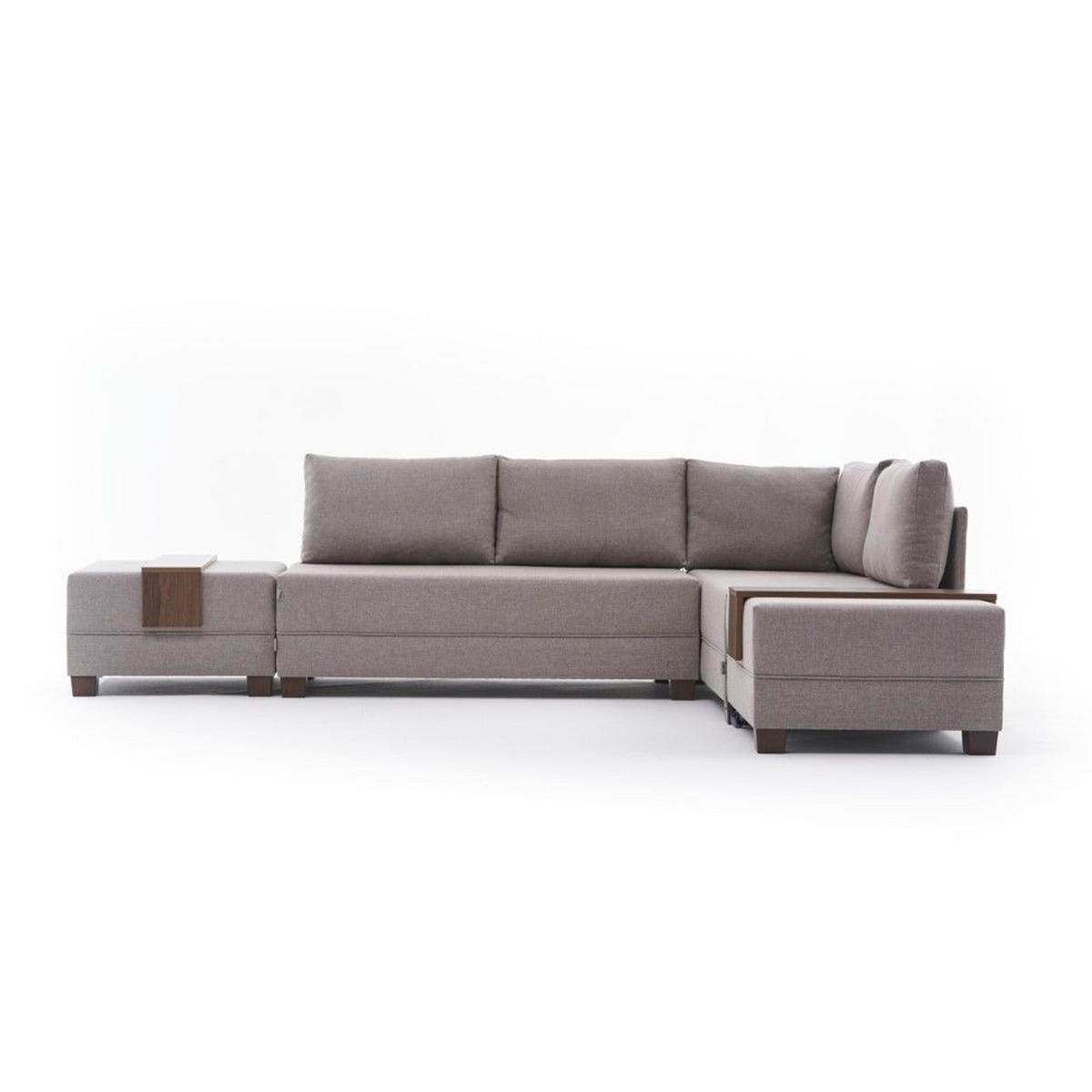 ECKSOFA mit rollbarer Schlaffunktion - Beige/Walnussfarben, Holz/Textil (210/280cm) - myHomelando