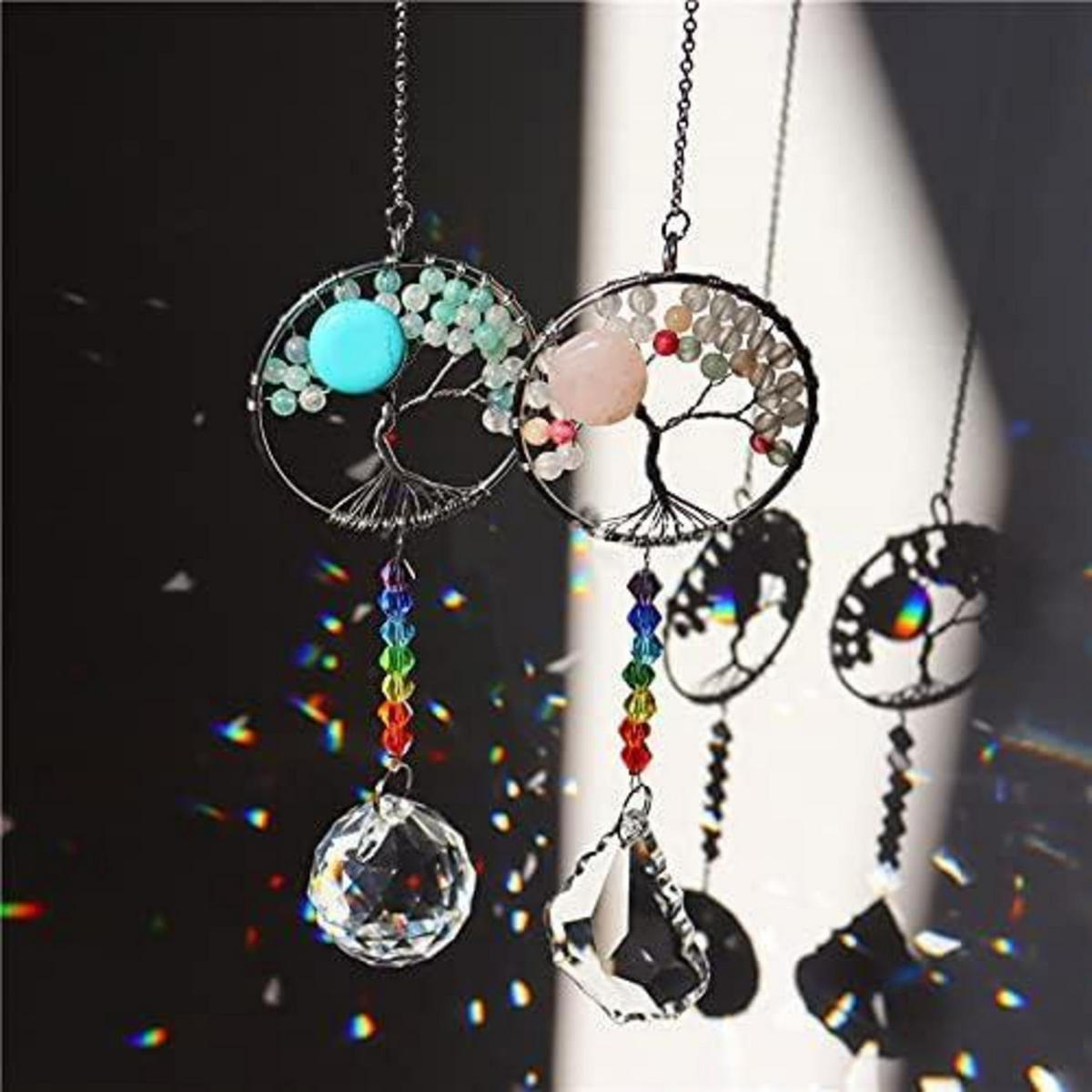WINDSPIEL Lebensbaum Kristall Anhänger Schwarz - Multicolor, Metall (34.8/5/5cm)