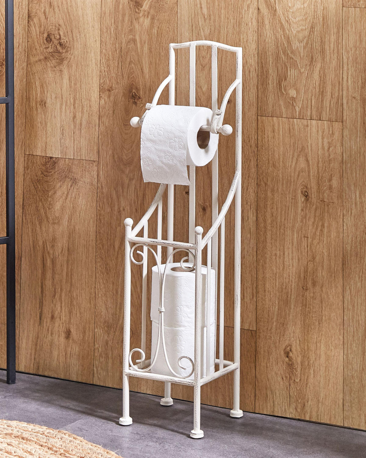 TOILETTENPAPIERSTÄNDER Metall Antik Optik weiß Brisa - Weiß, Metall (18/68/15cm) - Beliani