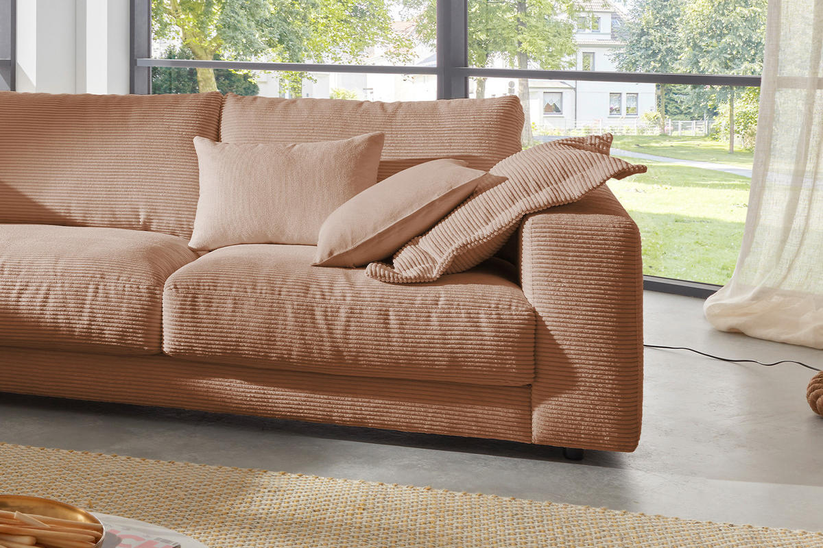 ECKSOFA MADELINE Braun Cord - Dunkelbraun/Schwarz, Kunststoff/Textil (325/224cm) - KAWOLA