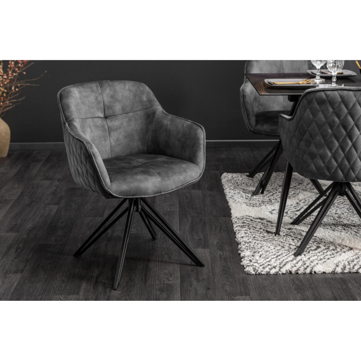 STUHL EUPHORIA Samt Dunkelgrau, Schwarz - Grau, Textil (58/82/60cm) - riess-ambiente