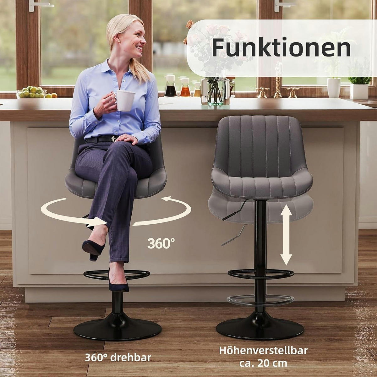 BARHOCKER 3er Set drehbar höhenverstellbar dunkelgrau - Grau, Kunststoff (46/109/37cm)