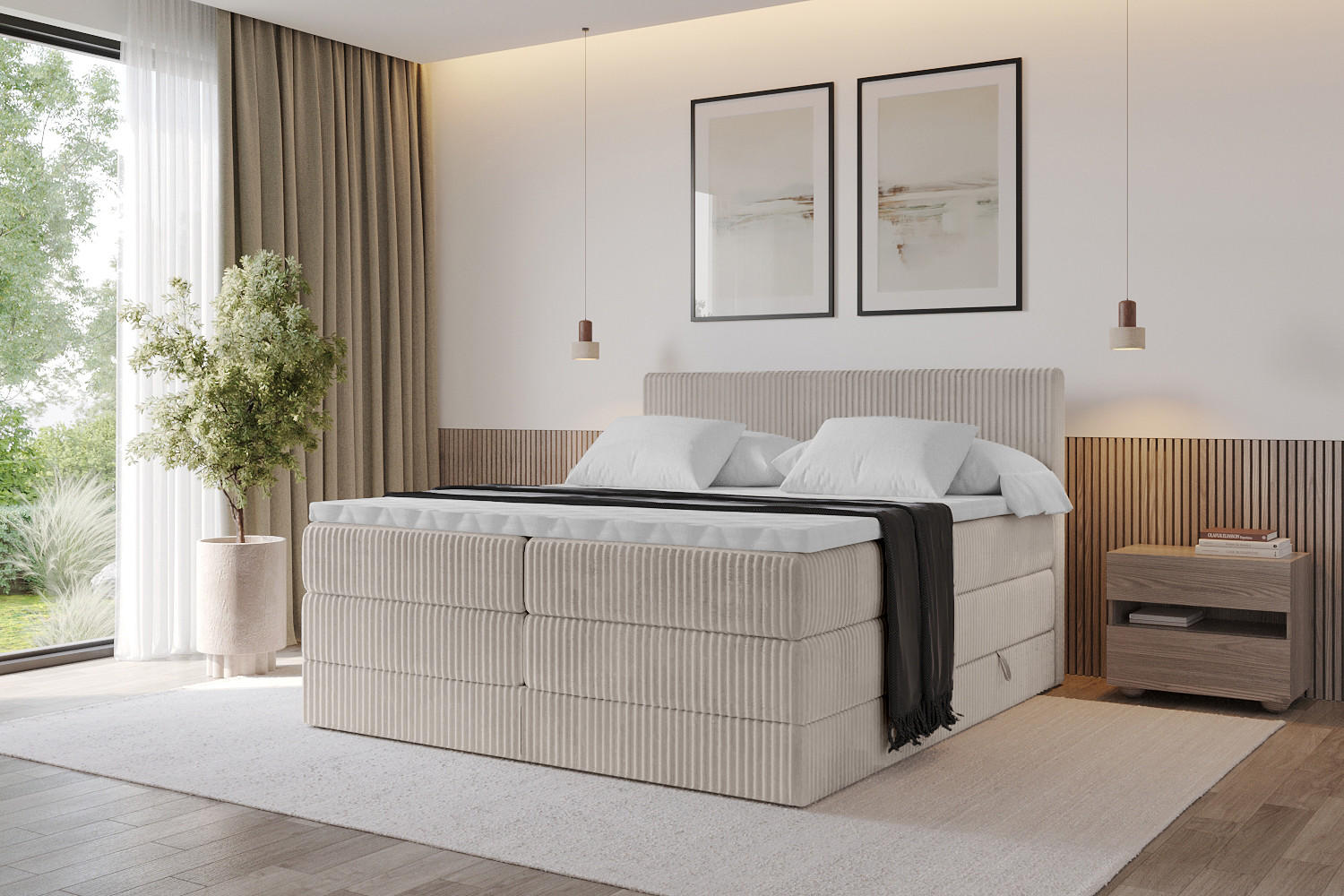 BOXSPRINGBETT mit Matratze H3|H4 und Lattenrost - TOLO KING 140x200 Cord - Aschgrau - Alufarben, Holzwerkstoff (140/200cm) - ALTDECOR