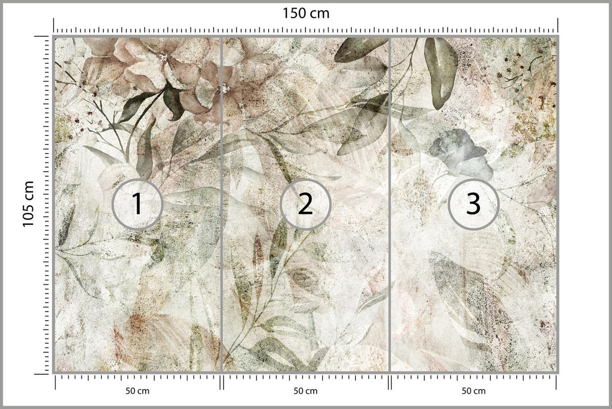 FOTOTAPETE für Schlafzimmer Retro Blumen Blätter Beton Abstrakt Vintage 150x105 - Beige/Braun, Papier (150/105cm) - Muralo