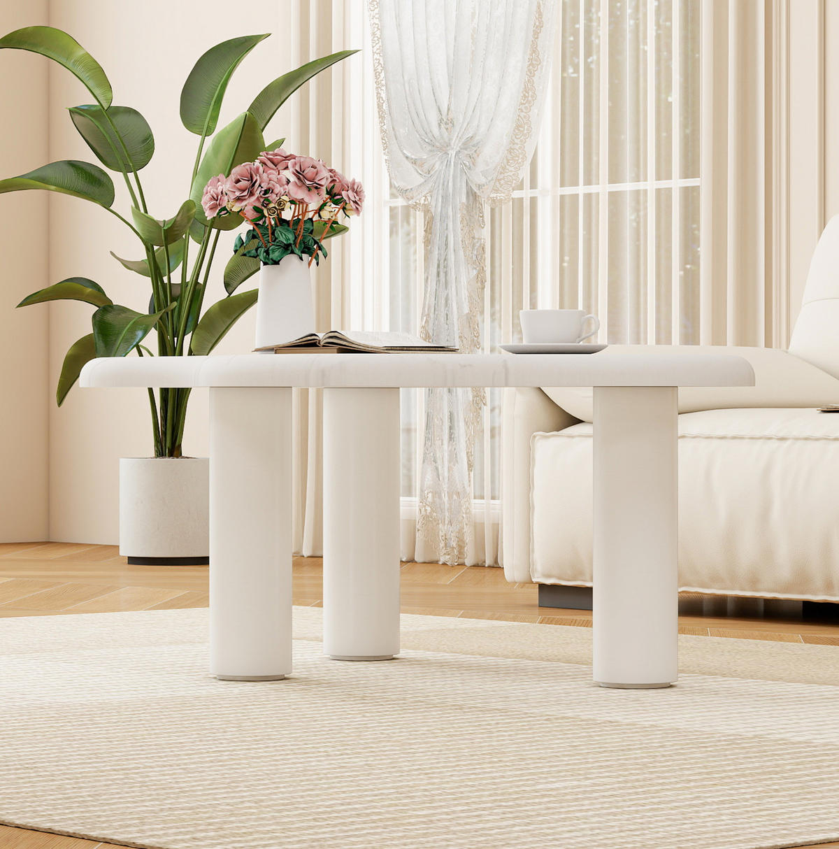 COUCHTISCH 91/62/40 cm in Wolkenform mit abgerundeten Kanten und pflegeleichter Marmoroptik, Weiß - Weiß, Holzwerkstoff (90.8/62.5/40cm) - Redom
