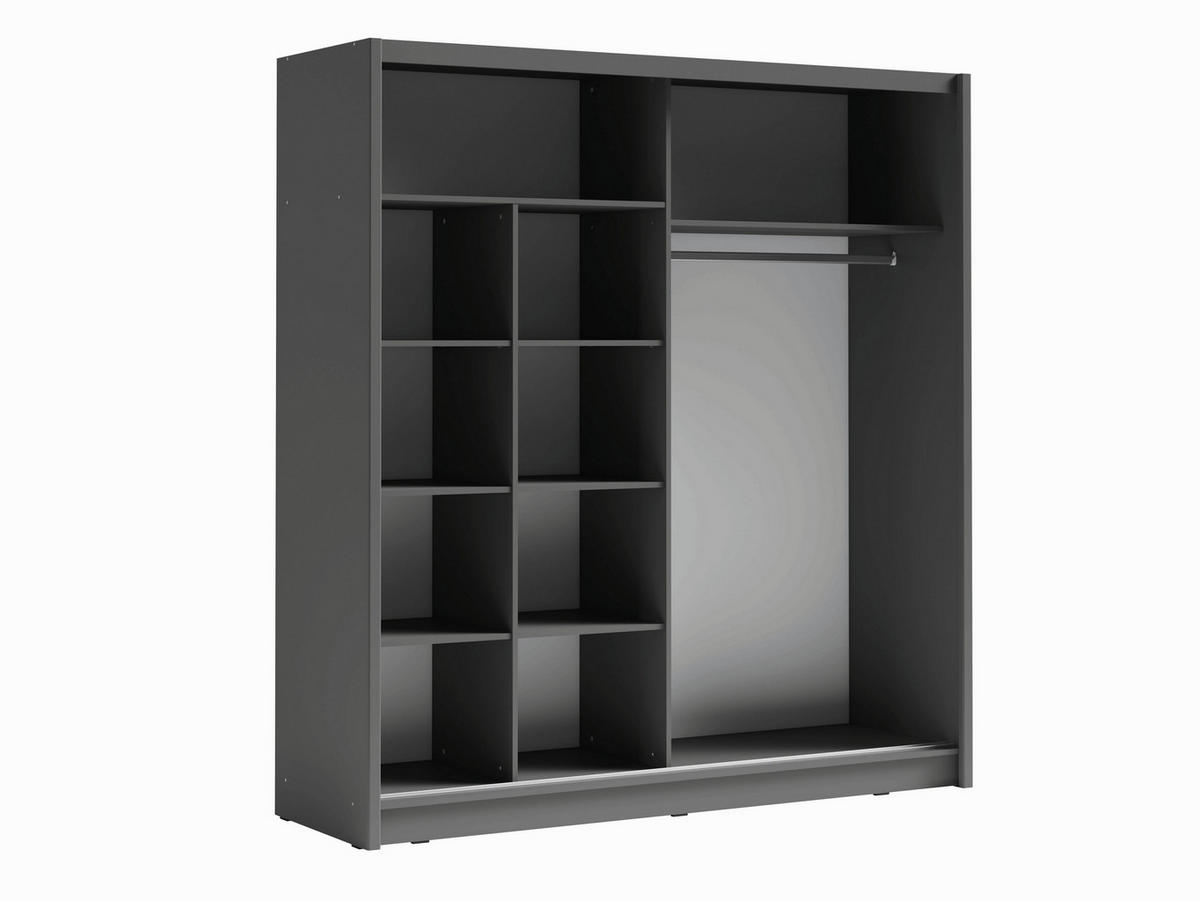 SCHWEBETÜRENSCHRANK RANOR 200/215/62,5cm 2-türig mit Spiegel Grau - Grau, Holzwerkstoff (200/215/62.5cm) - MASSENO