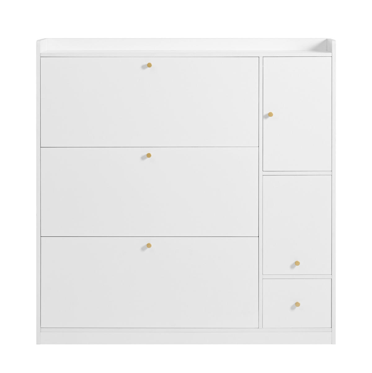 SCHUHSCHRANK aus Spanplatte 119x24x122cm in Weiß mit klappbarer Sitzbank - Weiß, Holzwerkstoff (119/122/24cm) - Modfu
