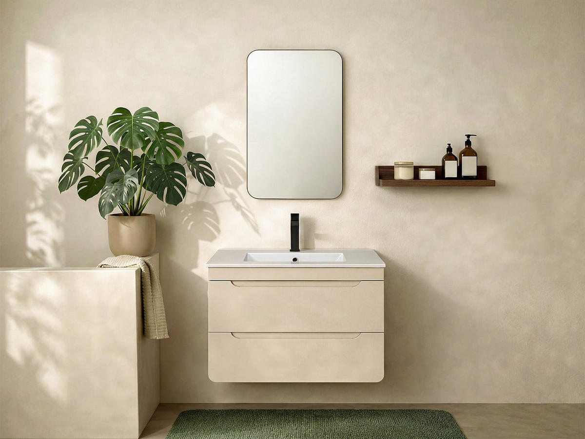 WASCHBECKENUNTERSCHRANK - 80 cm x 46 cm - holz - beige Aruba - Beige, Holz (80/59/46cm) - Vente-Unique
