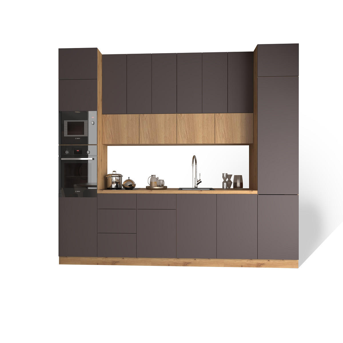 KÜCHENZEILE 360 - Langen KL3-M360 in Grau/Artisan Eiche - Schwarz/Eiche Artisan, Holz (360/248/58cm)