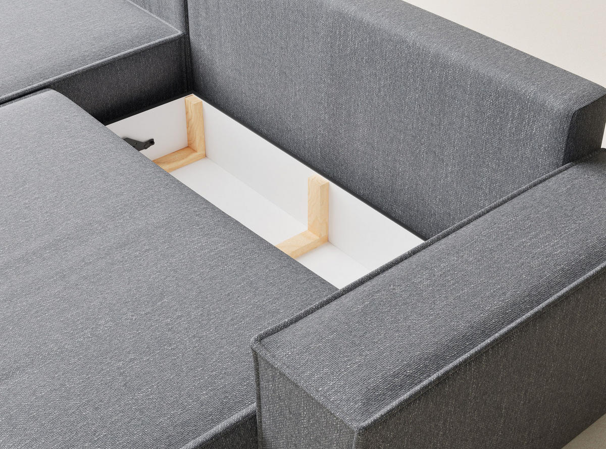 ECKSOFA MIT SCHLAFFUNKTION Maze Grau Webstoff - Schwarz/Grau, Holz/Holzwerkstoff (294/185cm) - Maison de Reve