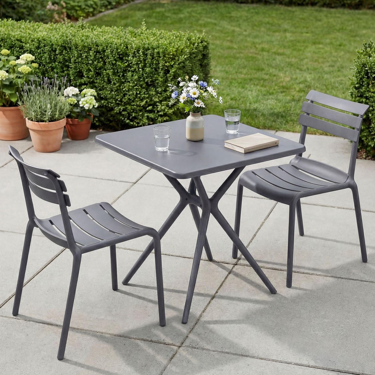 GARTENSITZGRUPPE 2 Kunststoff Dunkelgrau - Dunkelgrau, Kunststoff - CLP