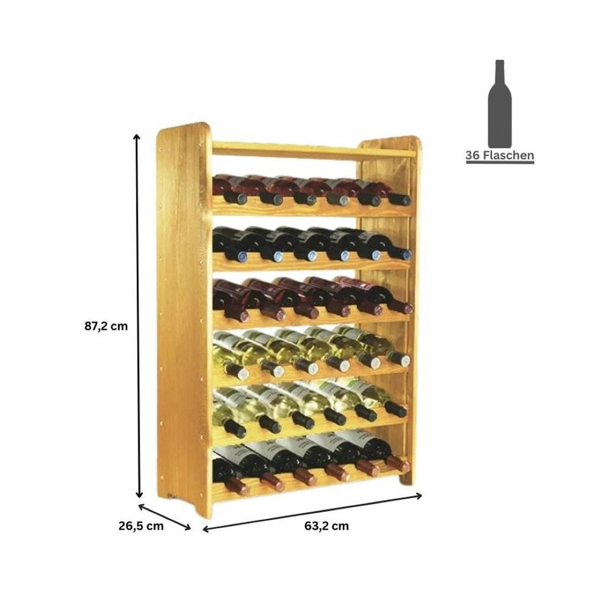 WEINREGAL Pinotwine C 87,2x63,2x26,5 cm 36 Flaschen Massives Kiefernholz Rotbraun Geölt - Rotbraun, Holz (63.2/87.2/26.5cm) - PROREGAL
