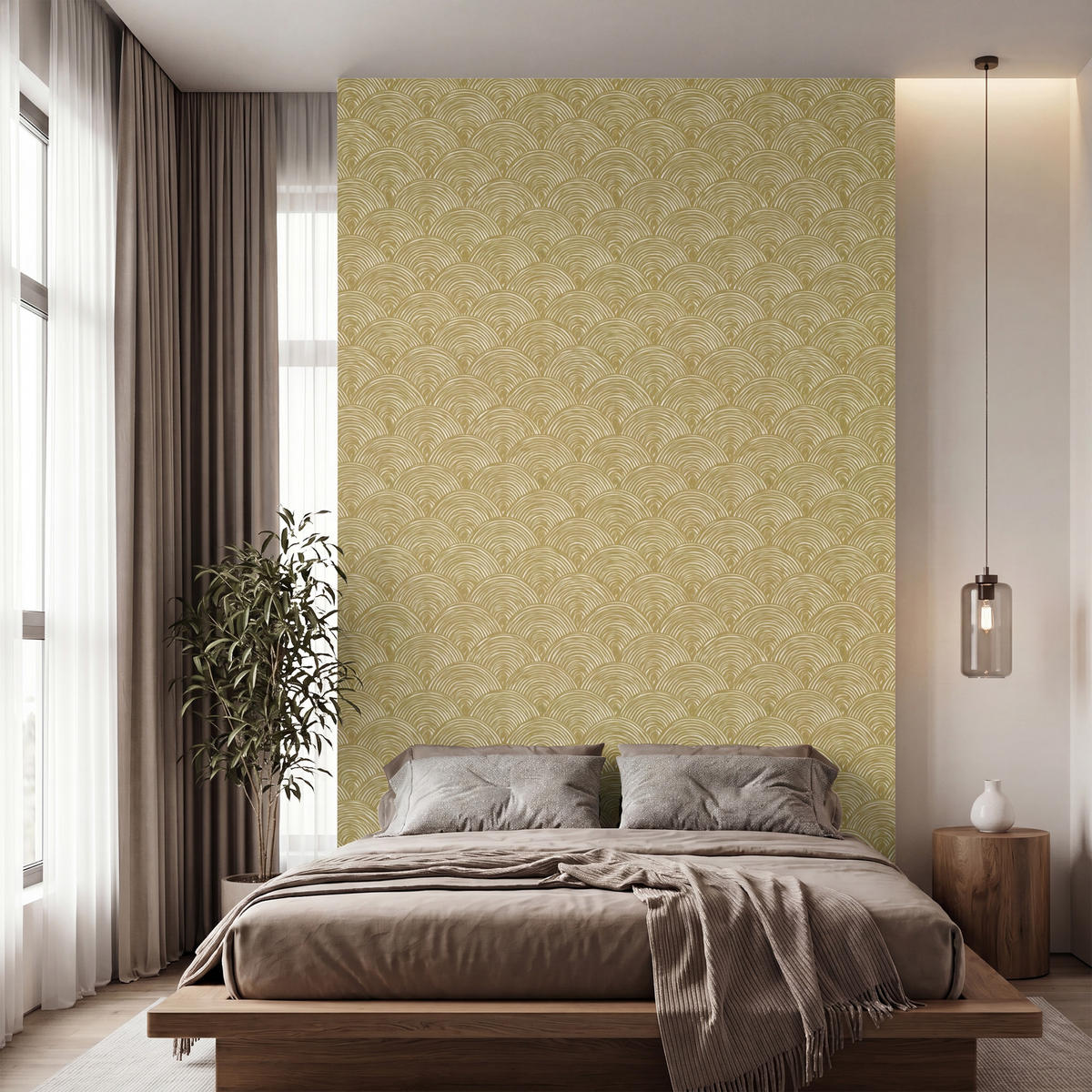 TAPETE - Fächer - Geometrisch - Grün - 160x280 cm - Goldfarben, Papier (160/280cm) - OnlyWow