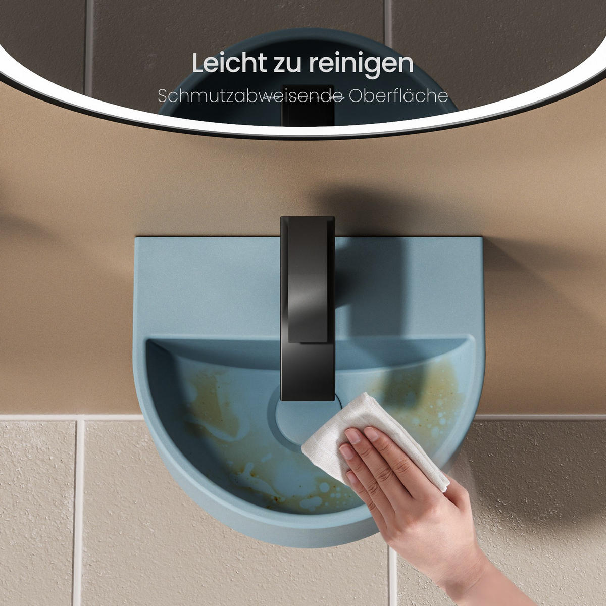 WASCHBECKEN U-förmig Wandmontage Matt Hellgrau-Blau 30,3 / 25,5 / 12 cm - Blau, Keramik (25.5/12/30.3cm) - EMKE