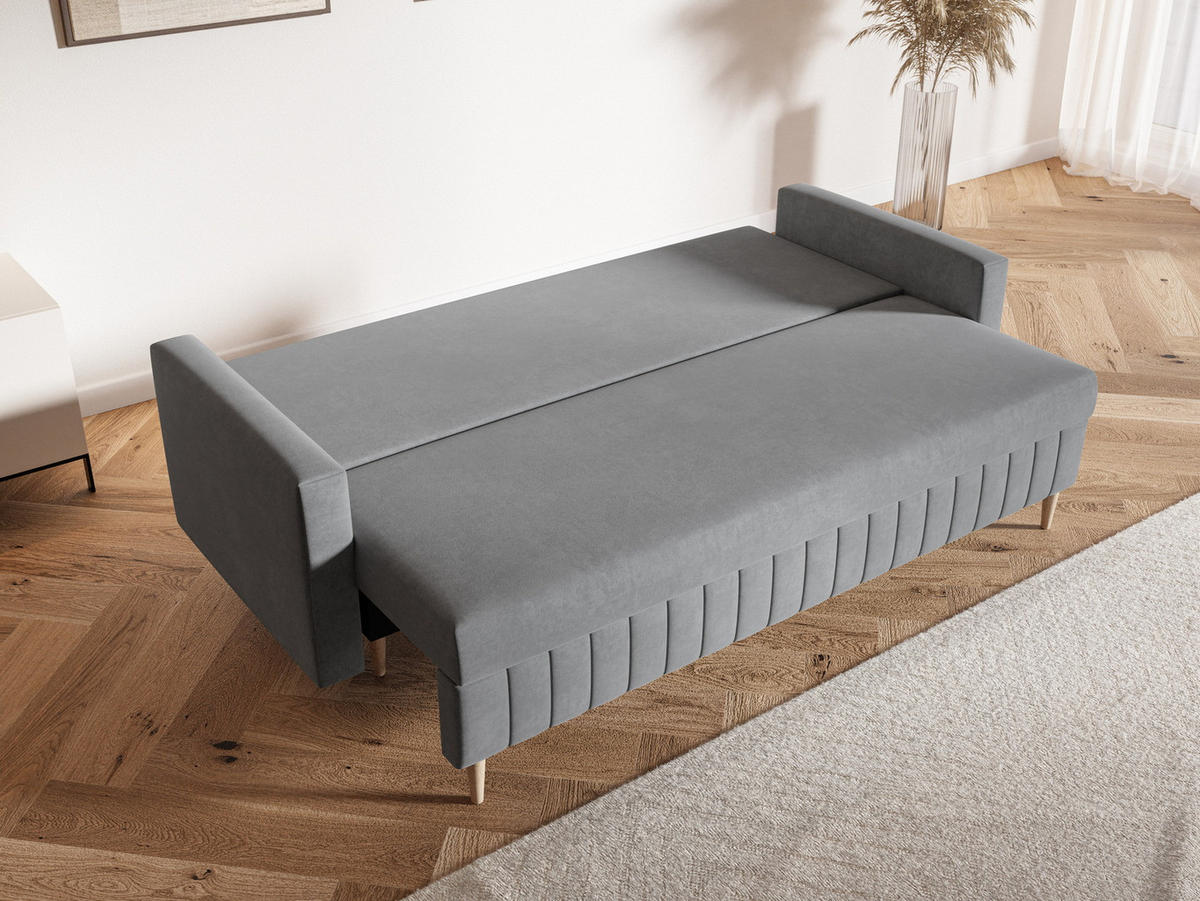 SCHLAFSOFA 215 cm Scandi, 3-seater, Bettkasten, Beine, Hellgrau - Hellgrau, Holz (215/94/90cm) - Emporius