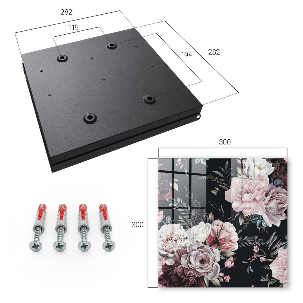 SCHLÜSSELBOX Schwarz 30x30 cm- Türöffnung nach rechts - Blumenzauber - Pink, Metall (30/30/5cm) - TULUP