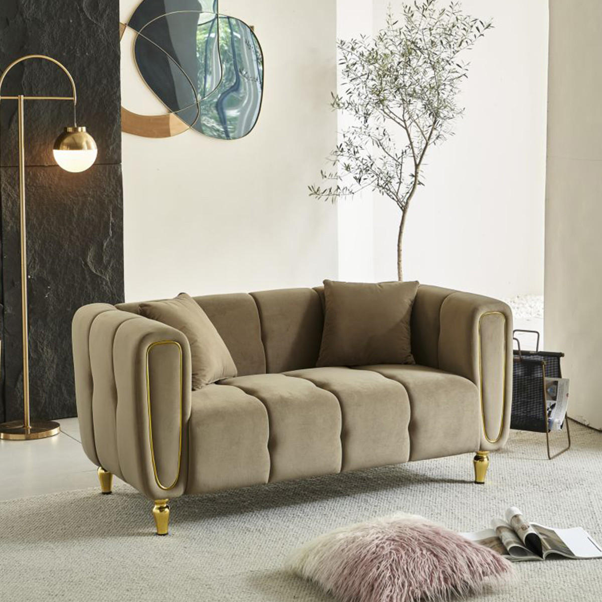 2-SITZER Sofa Samt Alma - Grau - Grau, Textil (81/71/155cm) - Pasmara