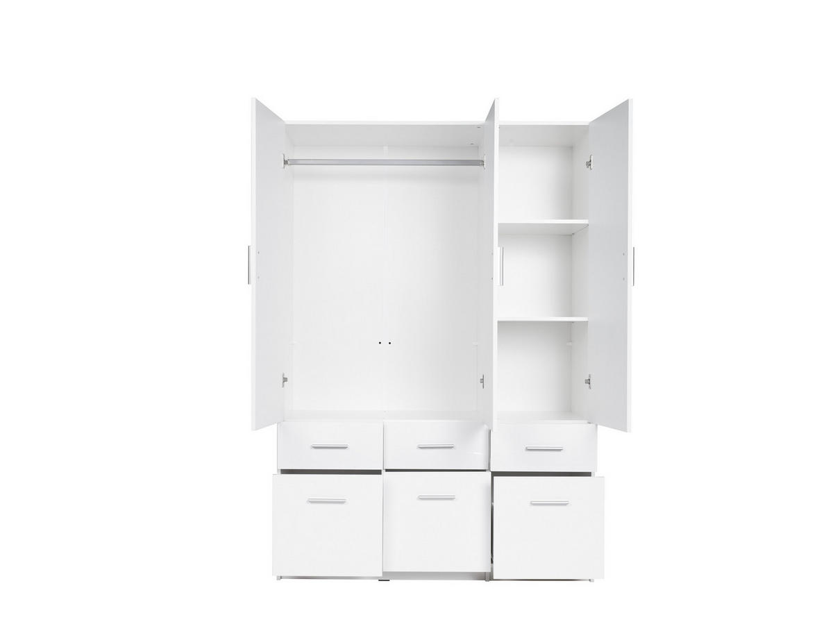 KLEIDERSCHRANK SOLENA 04 - 136×197,6×53,6 cm 3 Türen & 6 Schubladen Weiß - Weiß, Holz/Holzwerkstoff (136/197.6/53.6cm) - Milaros Markt
