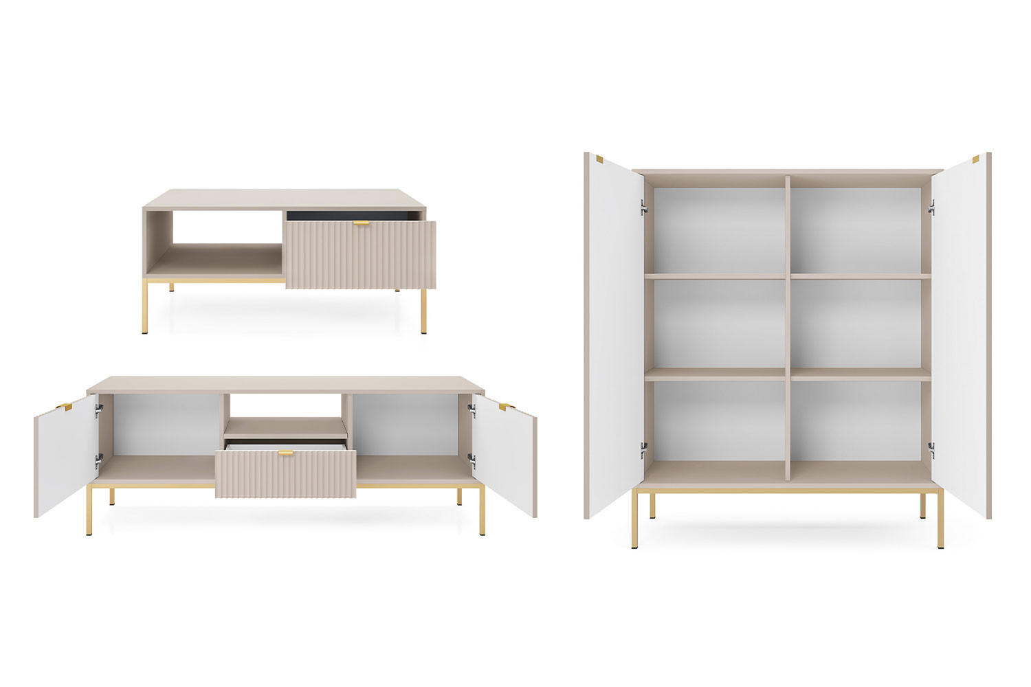 WOHNZIMMER-SET Nova Kaschmir / Gold 3-teilig - Kaschmir/Goldfarben, Holz/Holzwerkstoff (258/125/68cm) - Feldmann-Wohnen