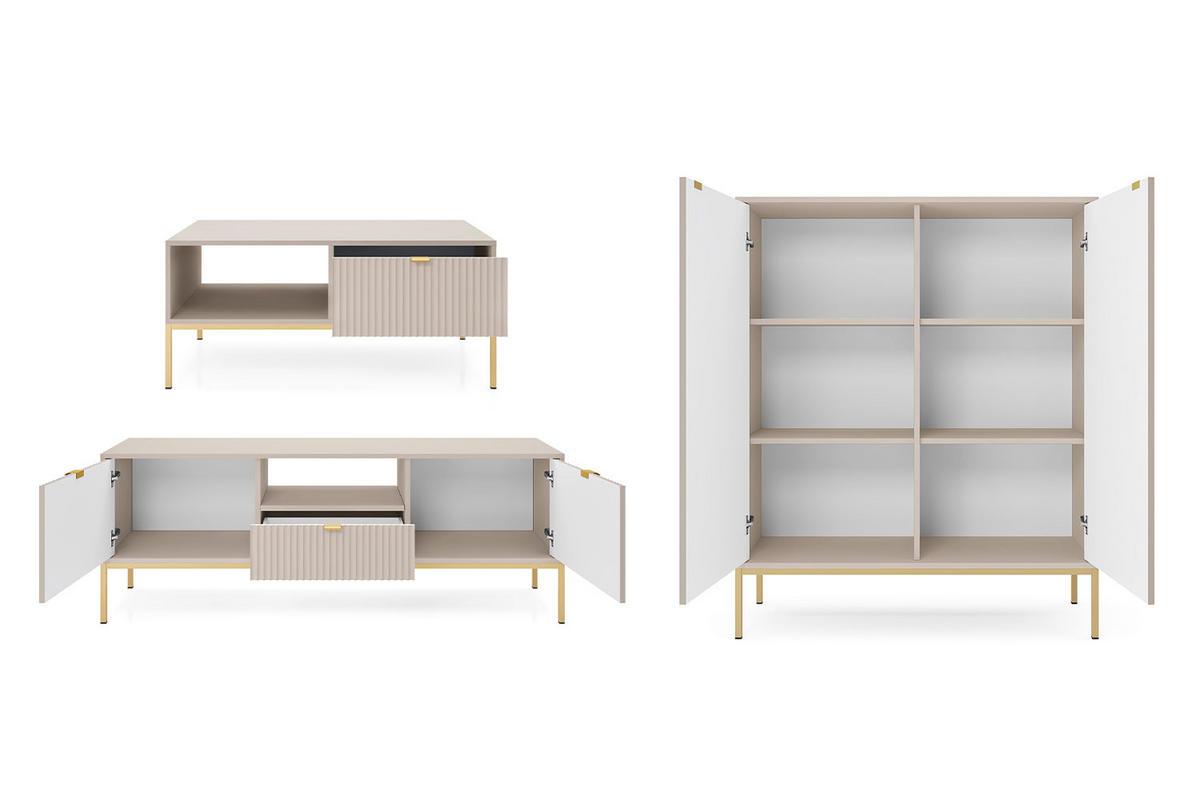 WOHNZIMMER-SET Nova Kaschmir / Gold 3-teilig - Kaschmir/Goldfarben, Holz/Holzwerkstoff (258/125/68cm) - Feldmann-Wohnen