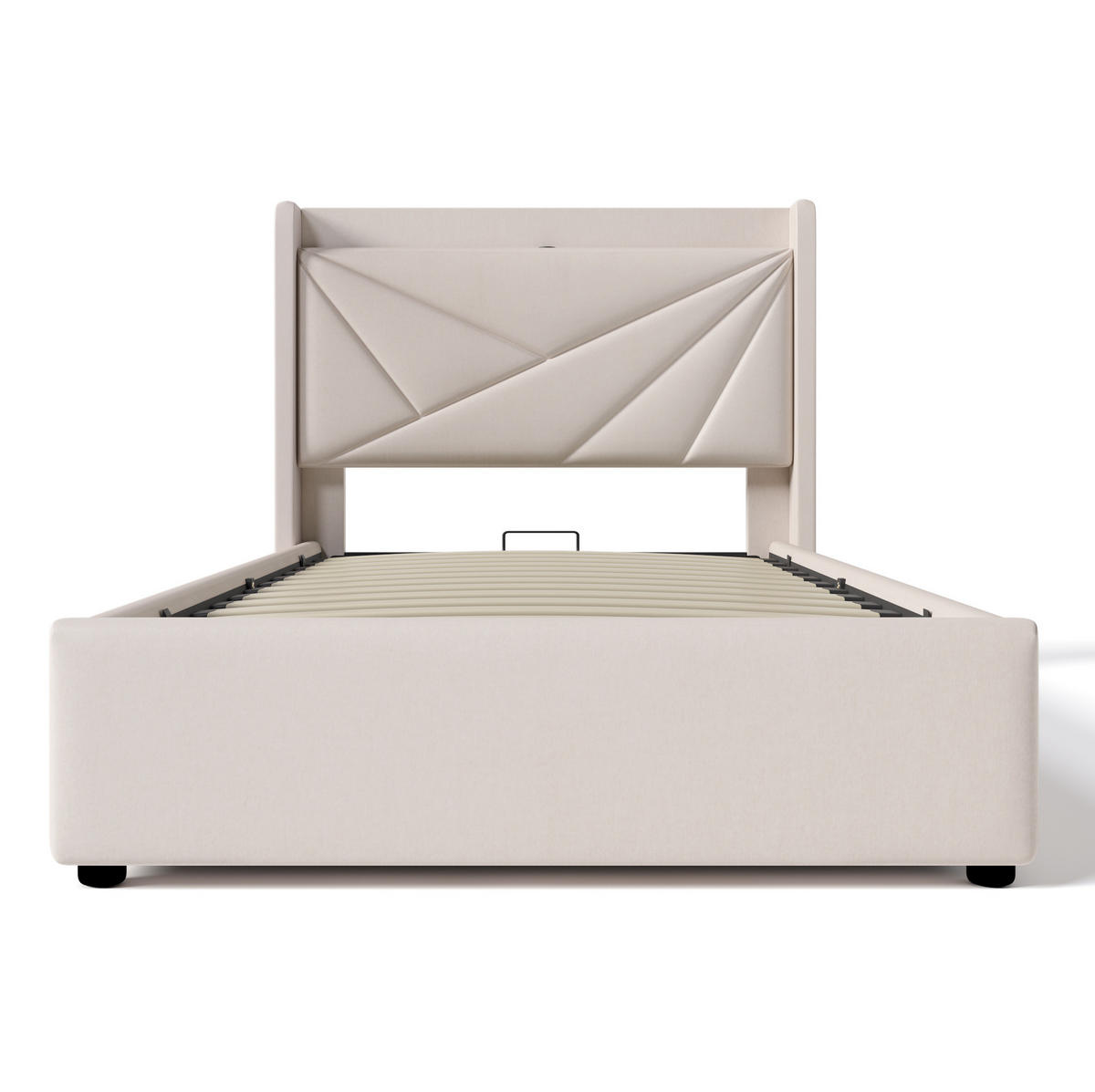 BETT mit Bettkasten und USB/Typ-C 90x200 cm Beige inkl. Matratze - Beige, Metall (90/200cm) - Meubliv